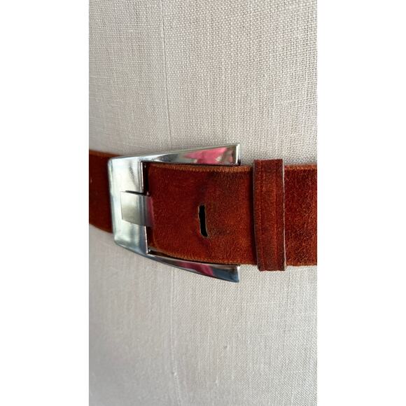 Vintage 1970s Belt 70s Suede Hippie Two Tone Red Yellow Boho Belt main image 4
